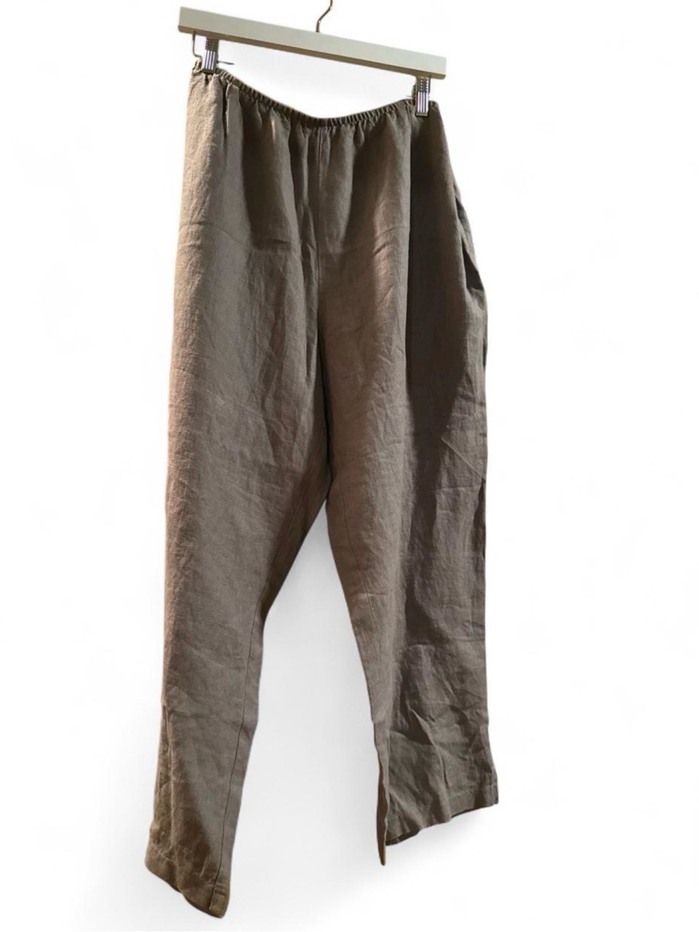 Eileen Fisher Taupe Straight-Leg Linen Pants